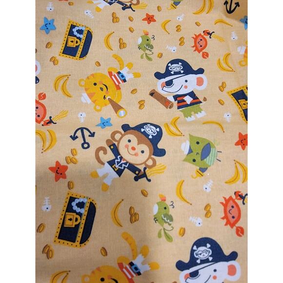 Pirate Animals Nursery Cotton Fabric Monkeys Elephants Tigers 2 Yards New - Picture 2 of 4